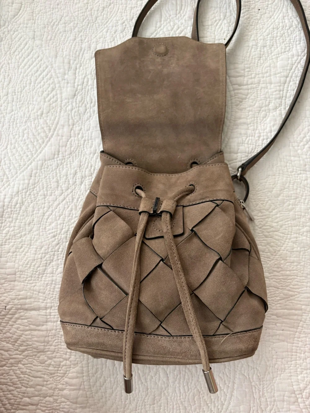 Rag and Bone Pilot Mini Backpack Taupe woven suede. Decent shape